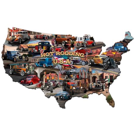 HOME IMPROVEMENT 25 x 16 in. Hot Rod Usa Map Plasma Metal Sign HO1131123